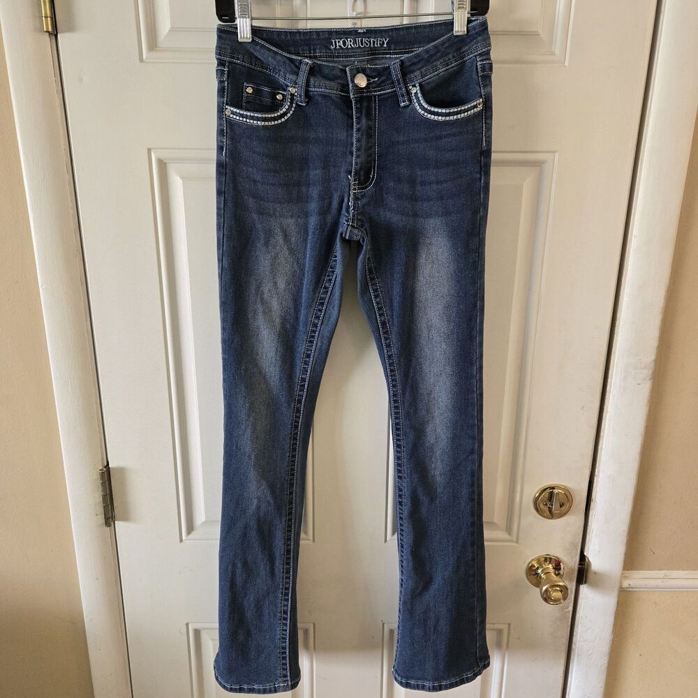 Y2K J for Justify Bootcut Jeans Womens Size 3 Cross Pocket Rhinestone Western